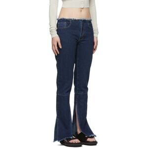NWT New MARQUES ALMEIDA Jeans 12 Blue Slit-Both-Sides Flare Raw-Hem Zip